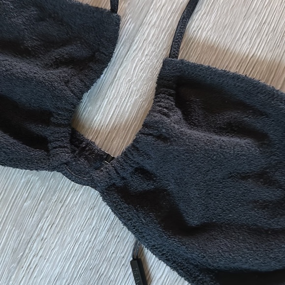 Black terry cloth Astro top with string bottom swimsuit set. - Picture 11 of 14